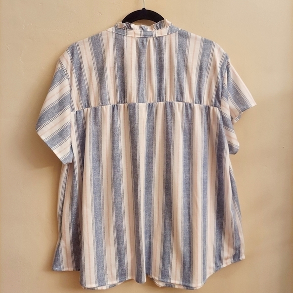 EDEN & OLIVIA Striped Button Down Short Sleeve Top - Picture 7 of 9